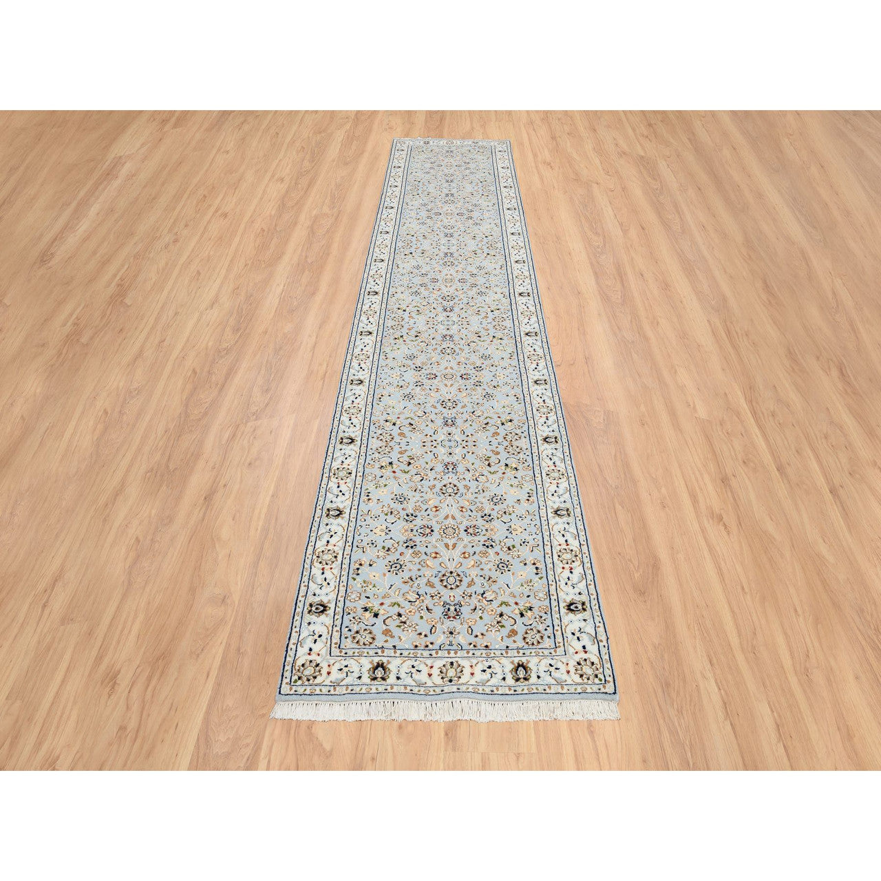 Fine Oriental Wool Hand Knotted Rug Blue Ivory 2.6X13.9 -O064736