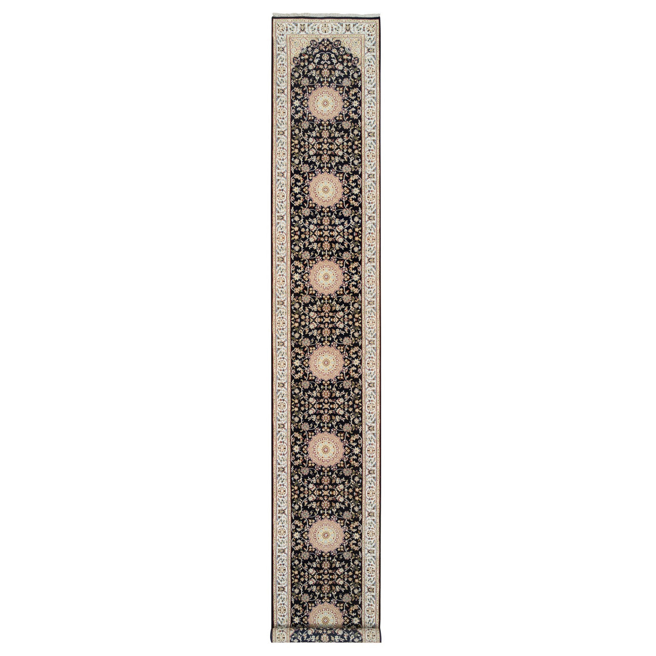 Fine Oriental Wool Hand Knotted Rug Blue Ivory 2.7X16.4 -O064738