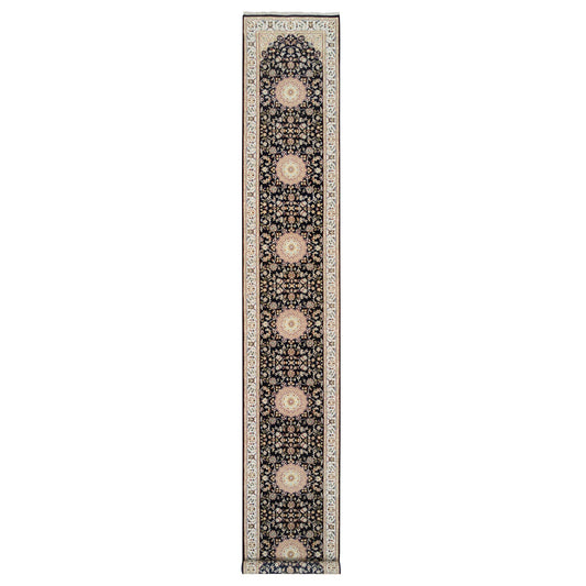 Fine Oriental Wool Hand Knotted Rug Blue Ivory 2.7X16.4 -O064738