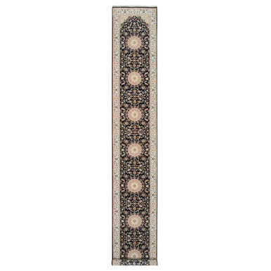 Fine Oriental Wool Hand Knotted Rug Blue Ivory 2.7X16.4 -O064738
