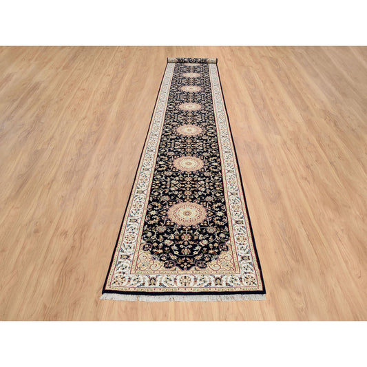 Fine Oriental Wool Hand Knotted Rug Blue Ivory 2.7X16.4 -O064738