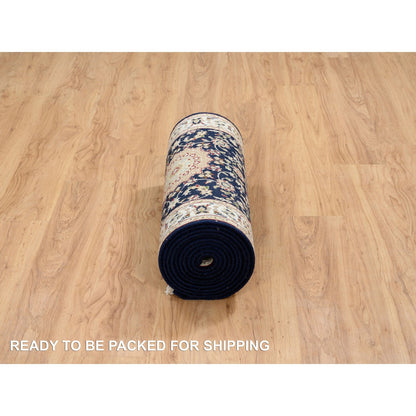 Fine Oriental Wool Hand Knotted Rug Blue Ivory 2.7X16.4 -O064738