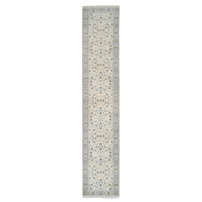 Fine Oriental Wool Hand Knotted Rug Ivory Light Blue 2.7X14.0 -O064740
