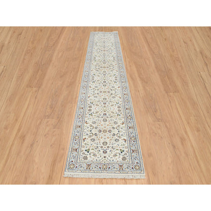 Fine Oriental Wool Hand Knotted Rug Ivory Light Blue 2.7X14.0 -O064740