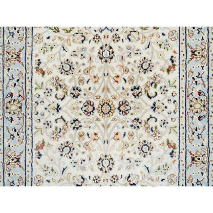 Fine Oriental Wool Hand Knotted Rug Ivory Light Blue 2.7X14.0 -O064740