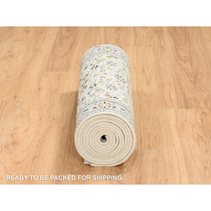 Fine Oriental Wool Hand Knotted Rug Ivory Light Blue 2.7X14.0 -O064740