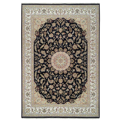 Fine Oriental Wool Hand Knotted Rug Blue Ivory 9.10X14.3 -O064744