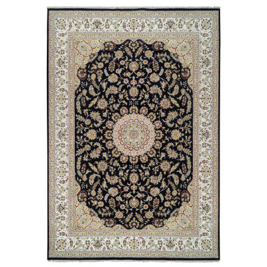 Fine Oriental Wool Hand Knotted Rug Blue Ivory 9.10X14.3 -O064744