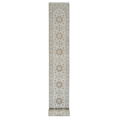 Fine Oriental Wool Hand Knotted Rug Ivory Ivory 2.9X26.2 -O064745
