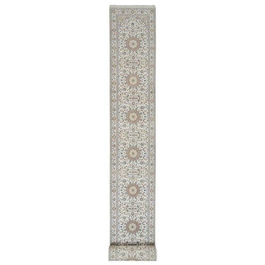 Fine Oriental Wool Hand Knotted Rug Ivory Ivory 2.9X26.2 -O064745