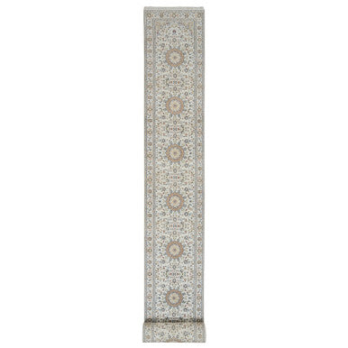Fine Oriental Wool Hand Knotted Rug Ivory Ivory 2.9X26.2 -O064745
