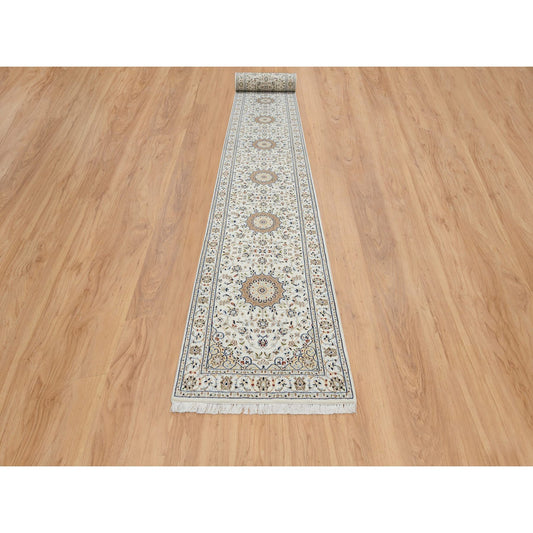Fine Oriental Wool Hand Knotted Rug Ivory Ivory 2.9X26.2 -O064745