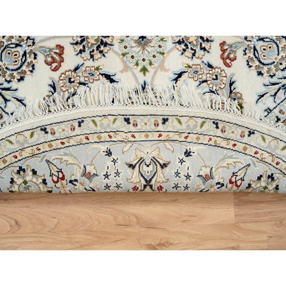 Fine Oriental Wool Hand Knotted Rug Ivory Light Blue 6.0X6.0 -O064746