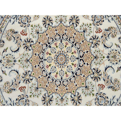 Fine Oriental Wool Hand Knotted Rug Ivory Light Blue 6.0X6.0 -O064746