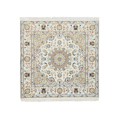Fine Oriental Wool Hand Knotted Rug Ivory Ivory 4.0X4.0 -O064750