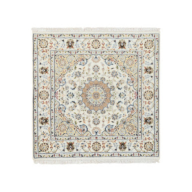 Fine Oriental Wool Hand Knotted Rug Ivory Ivory 4.0X4.0 -O064750