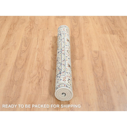 Fine Oriental Wool Hand Knotted Rug Ivory Ivory 4.0X4.0 -O064750