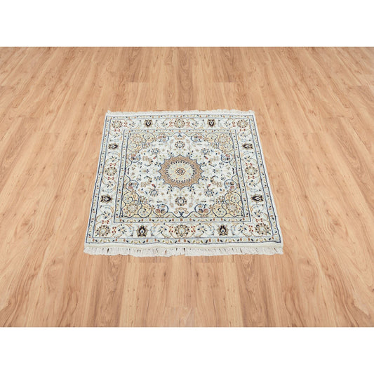 Fine Oriental Wool Hand Knotted Rug Ivory Ivory 3.0X3.1 -O064757