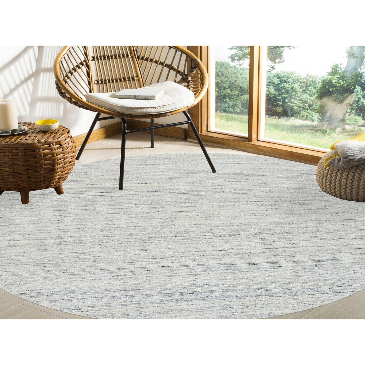 Modern and Contemporary Wool Hand Loomed Rug Ivory No Border 7.10X7.10 -O064772