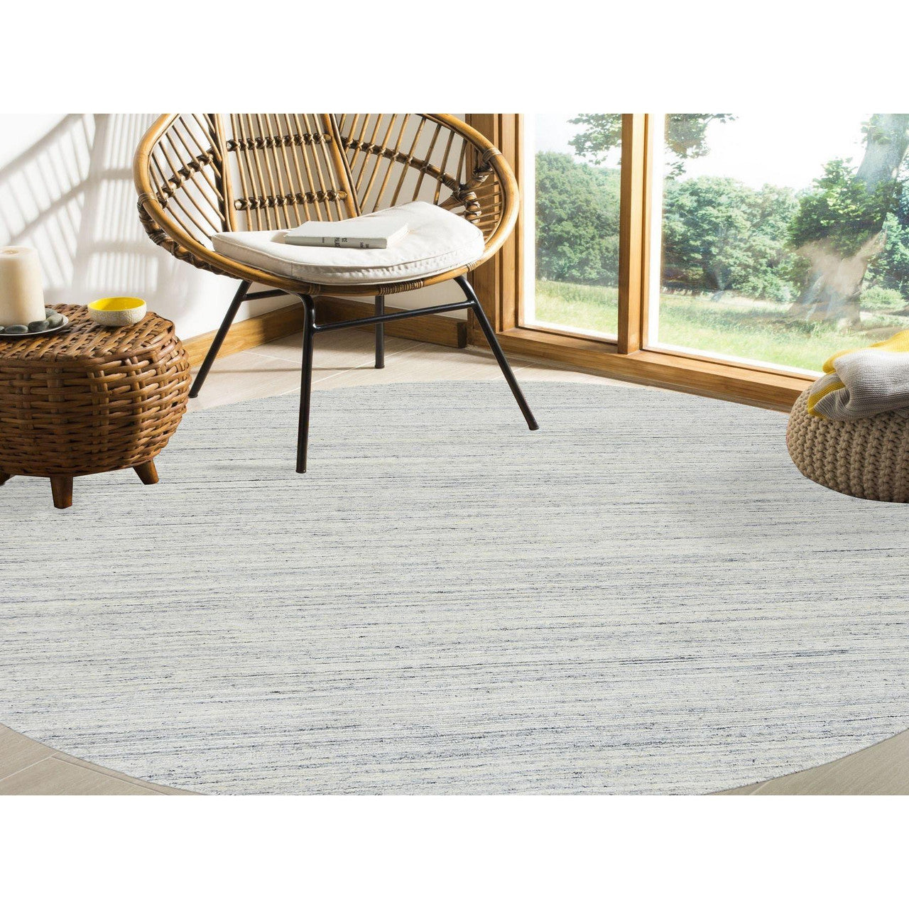 Modern and Contemporary Wool Hand Loomed Rug Ivory No Border 8.0X8.0 -O064794