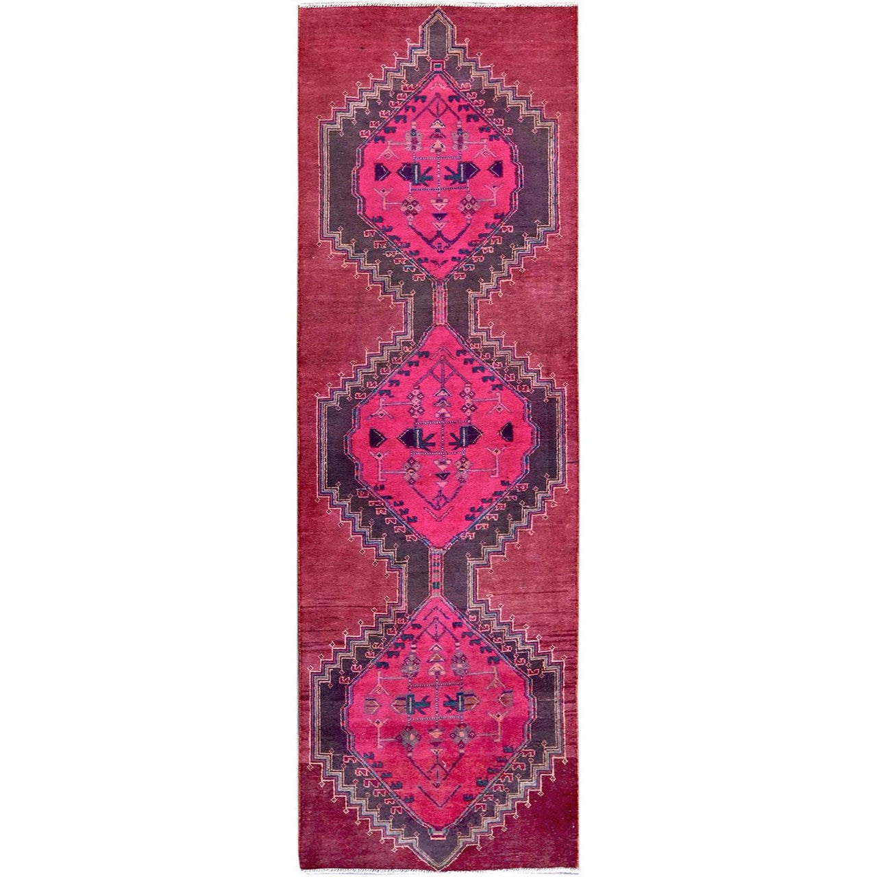 Overdyed & Vintage Wool Hand Knotted Rug Pink 2.8x8.3 -O0647
