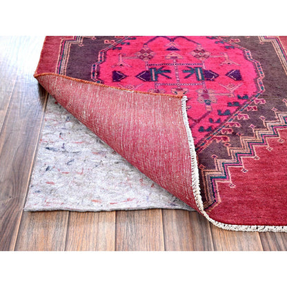 Overdyed & Vintage Wool Hand Knotted Rug Pink 2.8x8.3 -O0647
