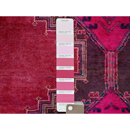 Overdyed & Vintage Wool Hand Knotted Rug Pink 2.8x8.3 -O0647