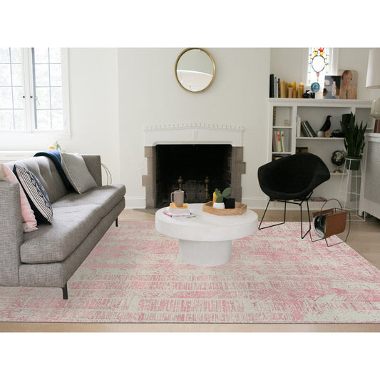 Transitional Wool & Silk Hand Loomed Rug Pink No Border 9.0X11.9 -O064809