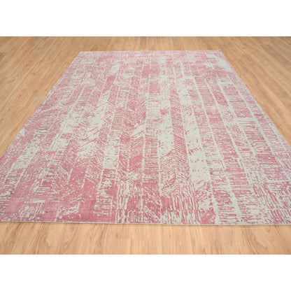 Transitional Wool & Silk Hand Loomed Rug Pink No Border 9.0X11.9 -O064809