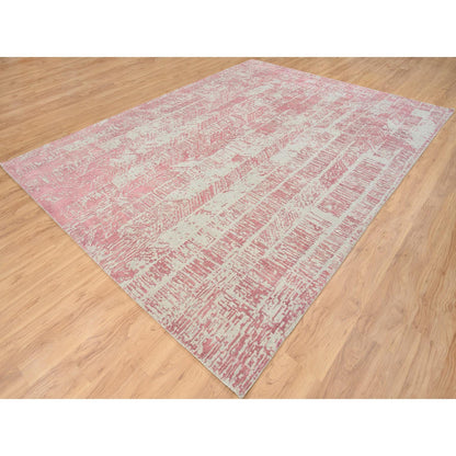 Transitional Wool & Silk Hand Loomed Rug Pink No Border 9.0X11.9 -O064809