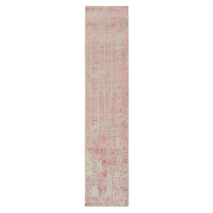 Transitional Wool & Silk Hand Loomed Rug Pink No Border 2.6X12.1 -O064810