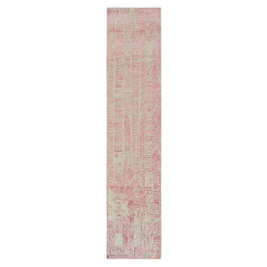 Transitional Wool & Silk Hand Loomed Rug Pink No Border 2.6X12.1 -O064810