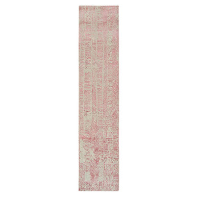 Transitional Wool & Silk Hand Loomed Rug Pink No Border 2.6X12.1 -O064810