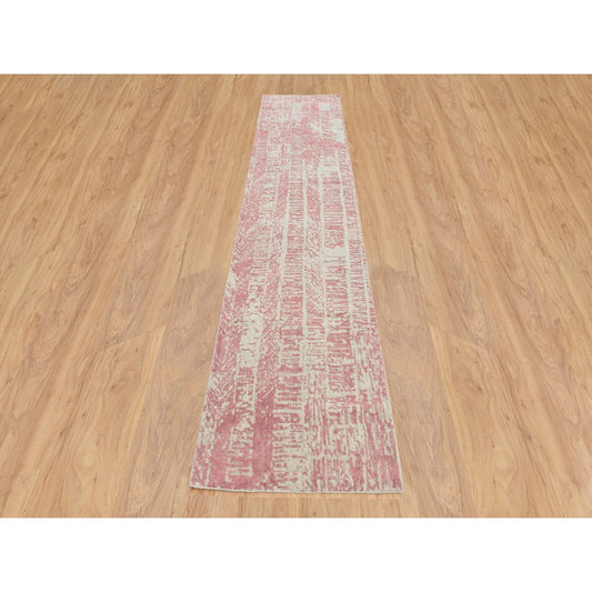 Transitional Wool & Silk Hand Loomed Rug Pink No Border 2.6X12.1 -O064810