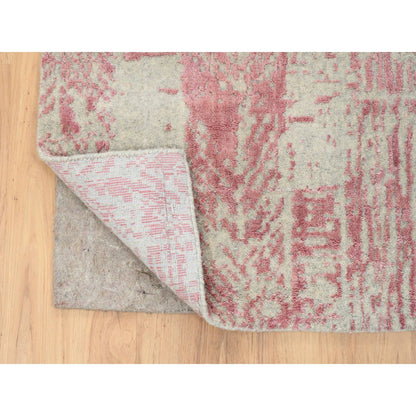 Transitional Wool & Silk Hand Loomed Rug Pink No Border 2.6X12.1 -O064810