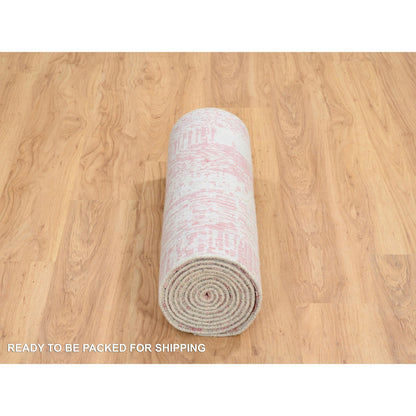 Transitional Wool & Silk Hand Loomed Rug Pink No Border 2.6X12.1 -O064810