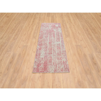 Transitional Wool & Silk Hand Loomed Rug Pink No Border 2.6X8.0 -O064811