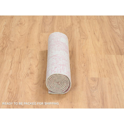 Transitional Wool & Silk Hand Loomed Rug Pink No Border 2.6X8.0 -O064811