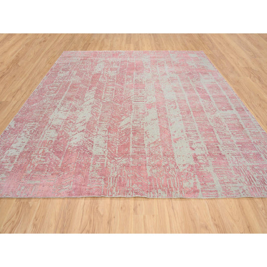 Transitional Wool & Art Silk Hand Loomed Rug Pink No Border 10.0X10.2 -O064815