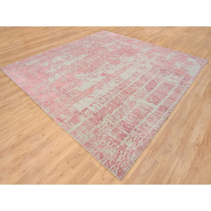 Transitional Wool & Art Silk Hand Loomed Rug Pink No Border 10.0X10.2 -O064815