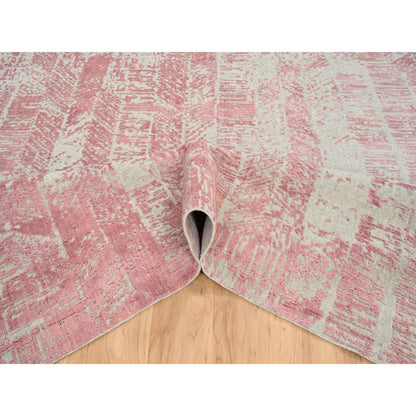 Transitional Wool & Art Silk Hand Loomed Rug Pink No Border 10.0X10.2 -O064815