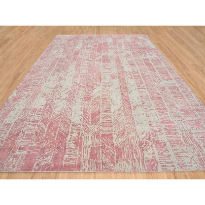 Transitional Wool & Silk Hand Loomed Rug Pink No Border 10.0X14.0 -O064817