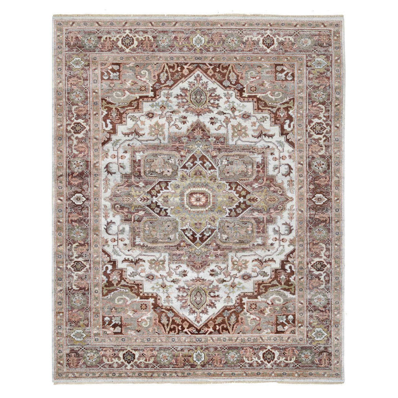 Red 8'0" x 10'0" Tribal & Geometric Light Hand knotted Wool Rug - Sku: O064820