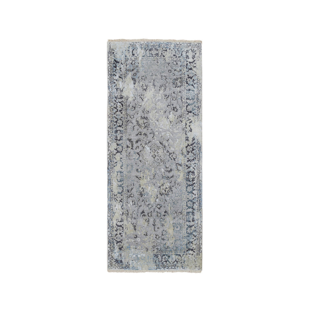 Gray 2'6" x 6'0" Transitional Hand knotted Wool/Silk Rug - Sku: O064828