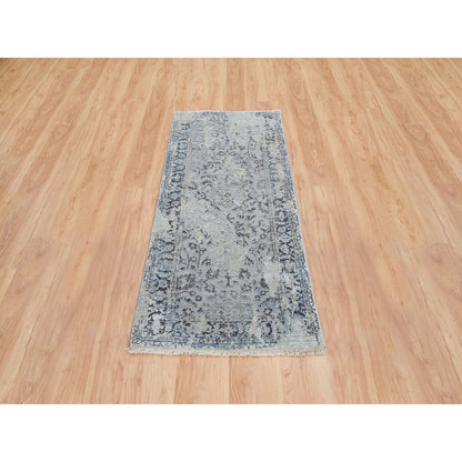Transitional Wool & Silk Hand Knotted Rug Grey No Border 2.6X6.0 -O064828