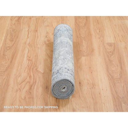 Transitional Wool & Silk Hand Knotted Rug Grey No Border 2.6X6.0 -O064828