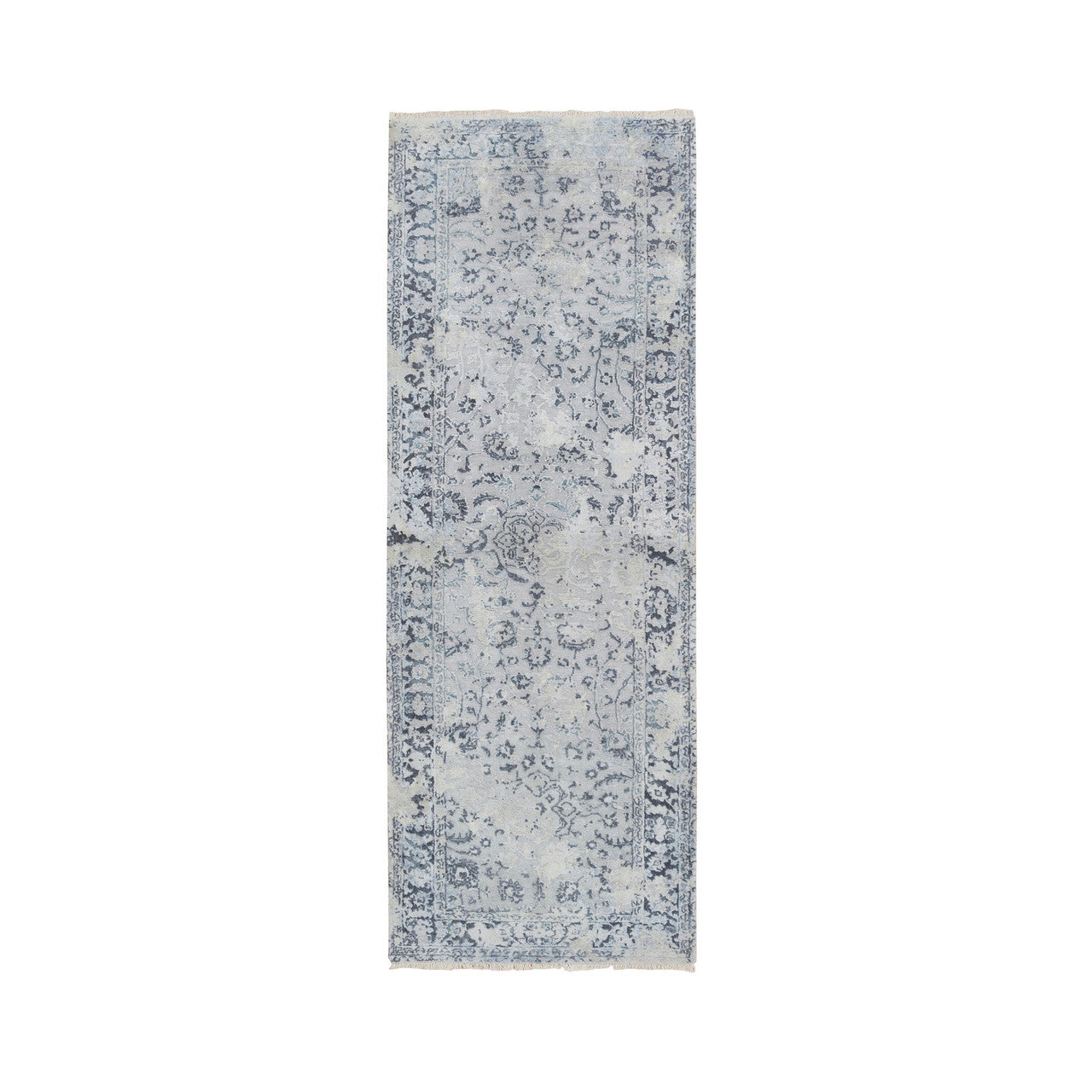 Gray 2'9" x 7'8" Transitional Hand knotted Wool/Silk Rug - Sku: O064829