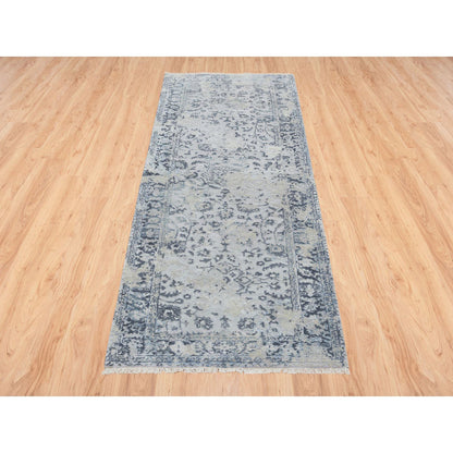 Transitional Wool & Silk Hand Knotted Rug Grey No Border 2.9X7.8 -O064829