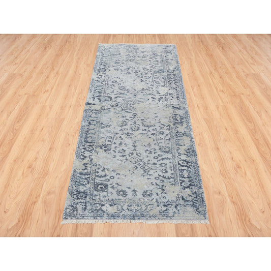 Transitional Wool & Silk Hand Knotted Rug Grey No Border 2.9X7.8 -O064829