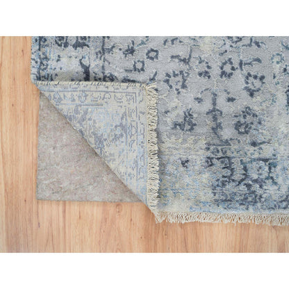 Transitional Wool & Silk Hand Knotted Rug Grey No Border 2.9X7.8 -O064829